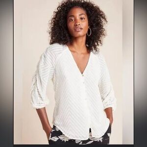 DOLAN | cream button down textured cinched sleeve blouse, size small